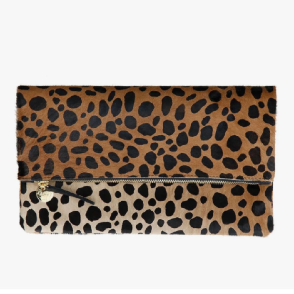 NWOT Clare V foldover clutch in leopard cheetah pony hair